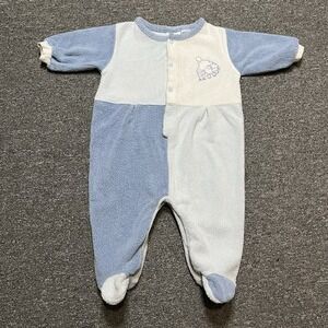 Vintage AB Baby Blue Terry Cloth Footed Sleeper Lamb Embroidery Size 9M‎